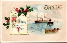1912 John Winsch New Year Postcard Ships Sailing Off Shore picture