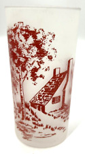 VTG Currier & Ives Red Homer Laughlin Glass Tall Tumbler Frosted Glassware RARE picture