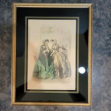 Antique hand colored print fashion women's 1850 - 1900 ladies edwardian framed picture
