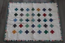 Vintage Handmade 100% Cotton Amish-Mennonite Multicolor Variable Star Lap Quilt picture