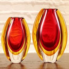 8.5 inches tall Hand Blown Sommerso Oval Art Glass Vase Red  picture