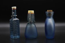 Vintage Pharmacy Jar Blue Glass Bottles Stoppers Apothecary Containers Set 3 pcs picture