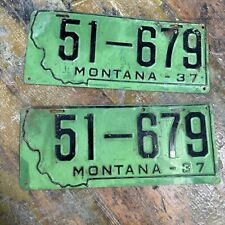 1937 Montana License Plate Pair Great Color Small County   picture