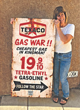 Texaco, Route 66 Kingman vintage look gas war banner Man Cave Garage art  1960s picture