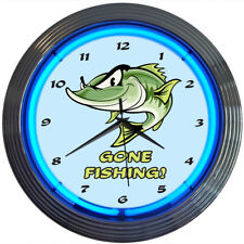GONE FISHING NEON CLOCK Sign Lamp Light picture