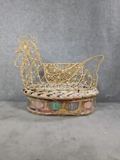 Large Woven Bottom & Wire Top Chicken Rooster Easter Egg Basket Holder picture