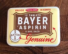 Vintage BAYER ASPIRIN TIN 12 tablet size mini box Sterling Drug Varick St NYC picture