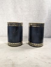 Vintage Black Leather Bound Gold Gilt Half Round Bookends Set of 2 ~ Italy picture