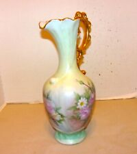 Italian Hand-Painted Florentine Ewer w/Floral Motif & 24k Gilt Handle: Signed picture