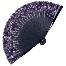 VTG Japanese Die-Cut Bamboo Purple Floral Silk Sensu Folding Fan: Mar24-A picture