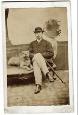 Antique Carte de Vista CDV Photograph Handsome Man with Pitbull Dog Derby UK picture