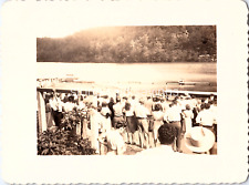 Vintage B&W Found Photo - 40s - Alien Anomaly Crowd Watches Light Above The Lake picture