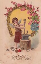 Vintage To My Valentine Postcard Early 1900's Angel Cherub Wings Lucky Horseshoe picture