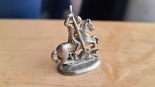 Miniature Vintage PEWTER 1” Warrior vs Dragon Battle Scene Figurine picture