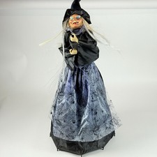 Fiber Optic Witch With Broom w/ Spider Web Cape  Light Up Halloween Decor picture