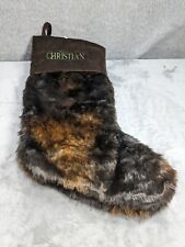 Pottery Barn BrownFaux Fur Christmas Stocking 17” Soft Christian picture