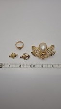 Avon Bee Brooch, Pearl Rhinestones Goldtone Metal, "Nature's Flight" LOT ring picture