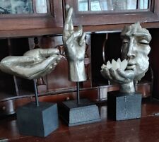 3 Unique floating Silver Hands/Face Sculptures - Candle Holders - Sold As A Lot. picture