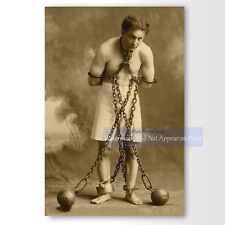 Famous Escape Artist Magician Harry Houdini In Chains Vintage Photo Print picture