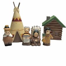 Wood Carved Native Americans & Pilgrims Teepee Midwest Imports of Cannon Falls? picture
