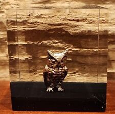 Vintage Silver Toned Owl Figurine Paperweight Encased in Acrylic Lucite 2
