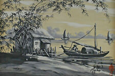 Clearance Sale to Collect Drawing River Lake Boats Japanese Signed Mytho Hut picture