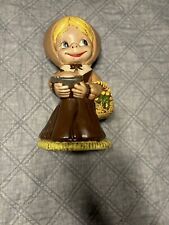 Vintage Atlantic Mold Figurine 12.25”Thanksgiving Ceramic Pilgrim Smiley Girl picture