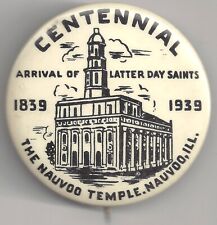 1839 - 1939 Centennial Pin NAUVOO TEMPLE IL Pinback Arrival of LATTER DAY Saints picture