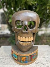 Mayan Skull Craño Hand Carved Cedar Mayan Wood Chichen Itza Mexico Palenque God picture