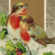 Antique 1920s A Merry Christmas Postcard Red Berries Finch Birds picture