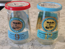 Welch's Jelly Jar Glass Wildlife Fund Endangered Species #9 & #12 LIDS Lot of 2 picture