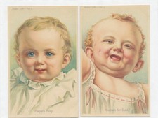 2 postcards Baby Life #1 & 2 - Hurrah for Dad - Papa's Boy - infant close-ups picture