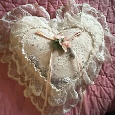 Antique Vintage Lace & Roses Boudoir Heart Pillow Wedding Heirloom Pink 10” picture