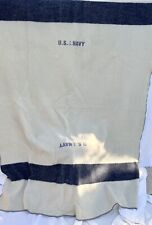 Swiss Link U S NAVY Wool Cream Blue SPELL OUT Striped Blanket Camp REPRODUCTION picture