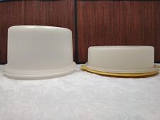 Pair of Vintage Tupperware Pie & Cake Keeper Carriers Harvest Gold Clear picture