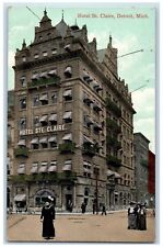 1913 Hotel St Claire Exterior Building Street Detroit Michigan Souvenir Postcard picture