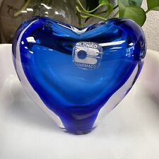 Blenko Cobalt Blue Heart Bud Vase Hand Blown Glass with Original Sticker picture