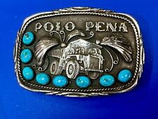 Navajo Sleeping Beauty Turquoise Sterling Silver Polo Pena Truck Belt Buckle picture