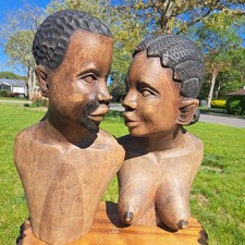 Museum Worthy Hand Carved Mahogany Bust Sculpture Pair – African Ancestry  picture