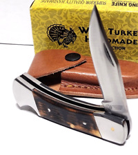 Wild Turkey Clip Point Blade Burnt Bone Lockback Hunting Pocket Knife + Sheath picture
