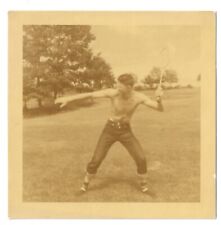 Vintage 1950s Photo SHIRTLESS TRIM PHYSIQUE MAN with TENNIS RACKET Gay picture