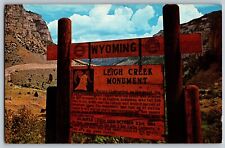Wyoming - Leigh Creek Monument, Ten Sleep Canyon Welcome Sign - Vintage Postcard picture