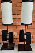 Pair Vintage Black White Acrylic Lamps Mid Century MCM Modern DeSanlou Moss picture