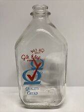 Blue Red Graphics Half Gallon Gilt Edge Farms Quality Checked Glass Milk Bottle picture