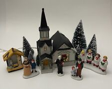 Vintage Lemax 12 Piece Lighted Christmas Village Set Church Nativity People Rare picture