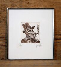 Day of the Dead Gentleman Smoking Cigar after Posada Etching Handmade Mexican picture