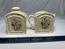 Japan Enesco 1973 Butterfly Garden Trellis Ceramic Ware Canister & Lid & Pitcher picture