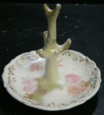 Antique Hand Painted Embossed Floral Porcelain Ring Tree 2.93