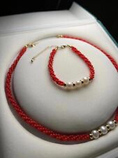 Beautiful Red Coral Pearls  Round Gradual Beads Necklace  bracelet set picture