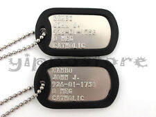 JOHN RAMBO Military Stainless Steel Costume Dog Tag Set picture